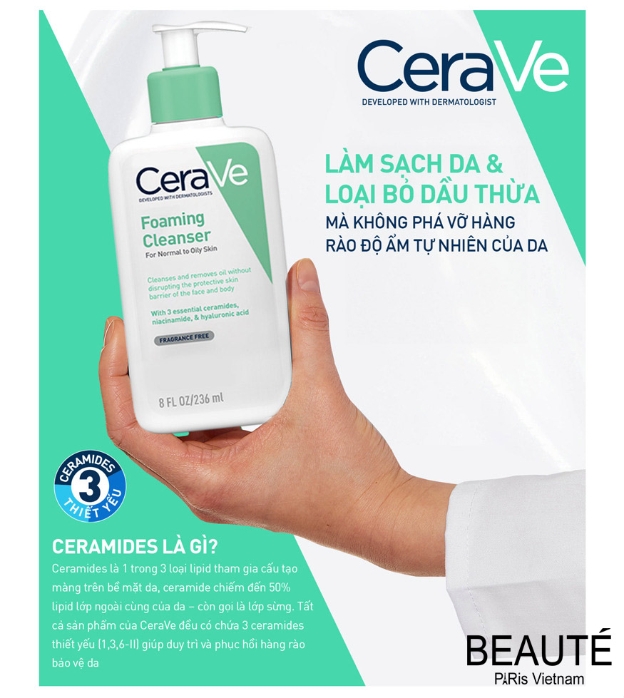 Sữa rửa mặt cho da thường và da dầu CeraVe Foaming Cleanser 236ml