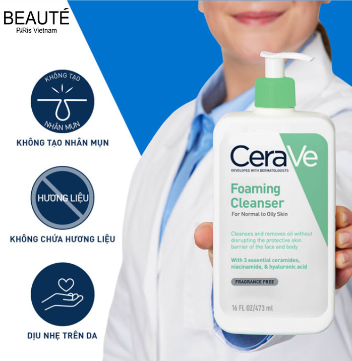 Sữa rửa mặt cho da thường và da dầu CeraVe Foaming Cleanser 473ml 