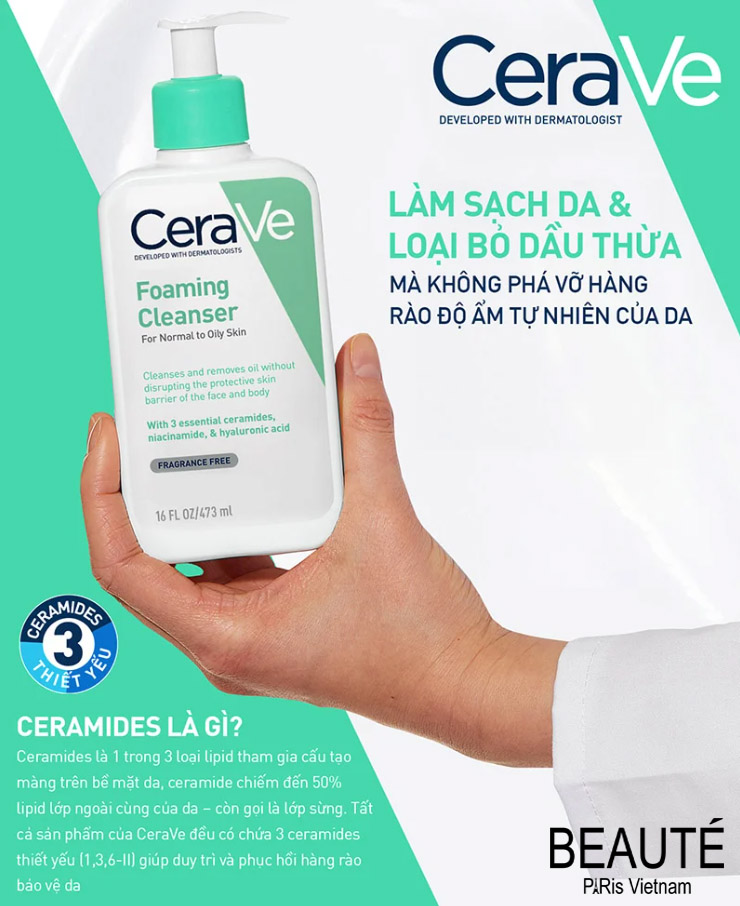 Sữa rửa mặt cho da thường và da dầu CeraVe Foaming Cleanser 473ml 