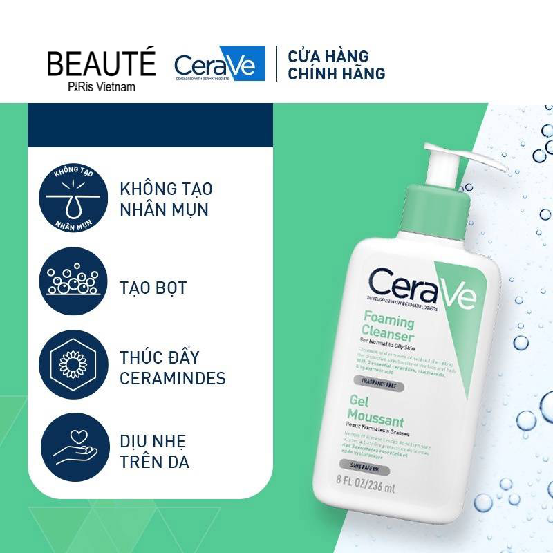 Sữa rửa mặt cho da thường và da dầu CeraVe Foaming Cleanser 473ml