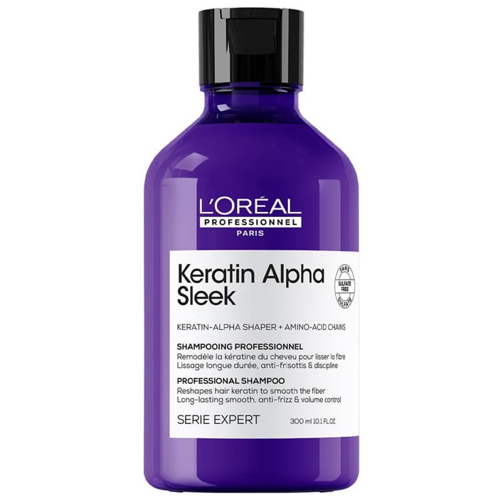 Dầu gội thuần chay giúp tóc suôn mượt L'Oréal Keratin Alpha Sleek 300ml