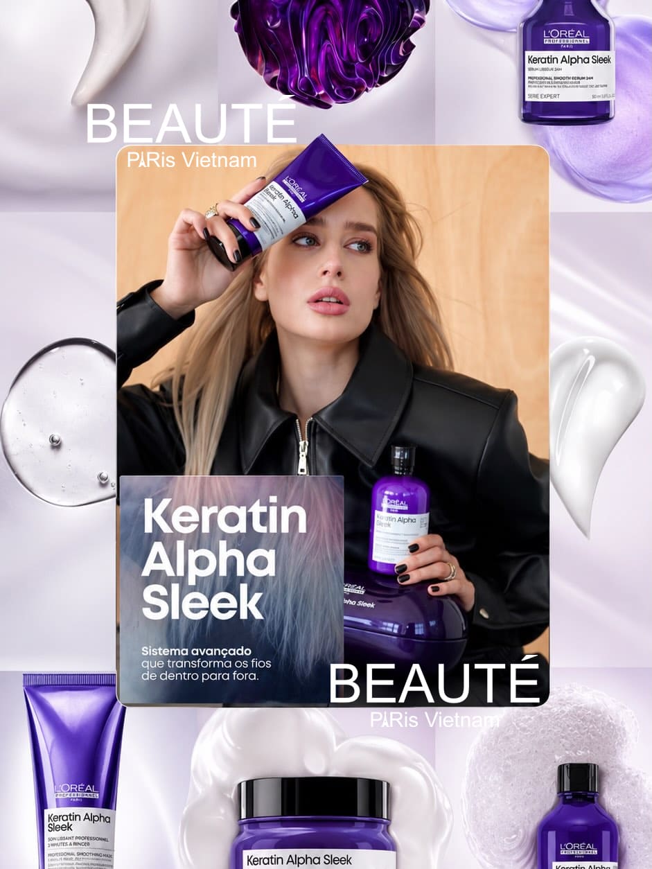 Dầu gội thuần chay giúp tóc suôn mượt L'Oréal Keratin Alpha Sleek 300ml