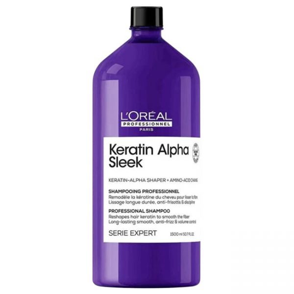 Dầu gội thuần chay giảm xơ rối giúp tóc suôn mượt L'Oréal Keratin Alpha Sleek 1500ml