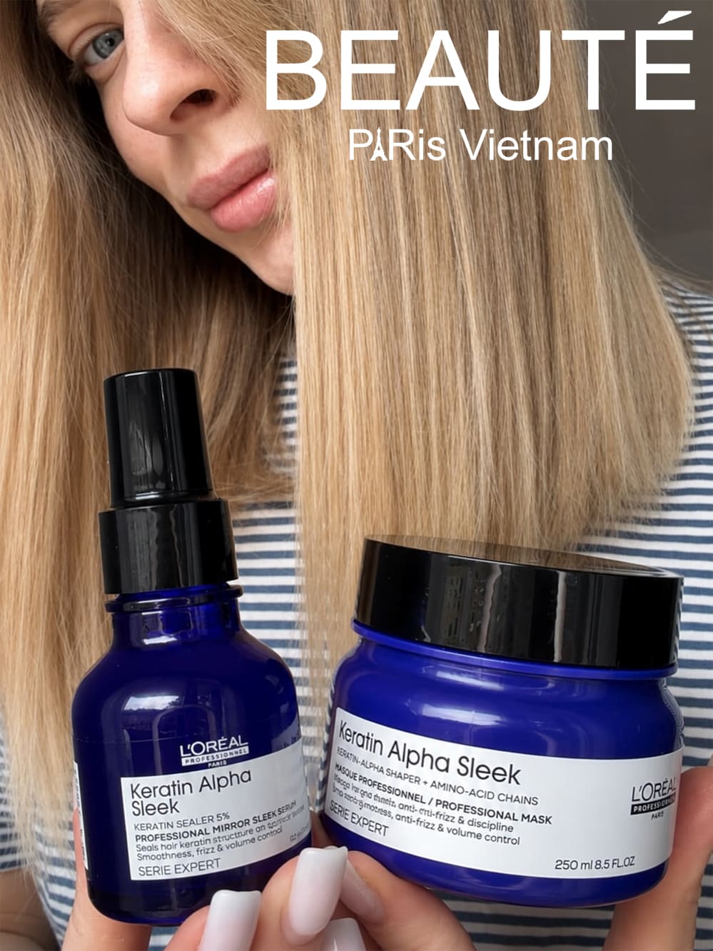 Mặt nạ thuần chay giúp tóc suôn mượt L’Oréal Keratin Alpha Sleek 250ml
